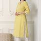 W for Woman Yellow Floral Printed Pure Cotton Soft & Breathable Kurta With Lace