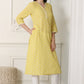 W for Woman Yellow Floral Printed Pure Cotton Soft & Breathable Kurta With Lace