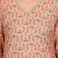 W for Woman Peach Floral Printed Straight Kurta With Lace Highlight