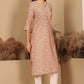 W for Woman Peach Floral Printed Straight Kurta With Lace Highlight