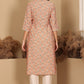 W for Woman Peach Floral Printed Straight Kurta With Lace Highlight