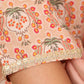 W for Woman Peach Floral Printed Straight Kurta With Lace Highlight