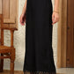 W for Woman Black Solid Rayon Parallel Pants With Embellished Organza Hemline