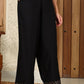 W for Woman Black Solid Rayon Parallel Pants With Embellished Organza Hemline