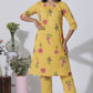 W for Woman Buttercup Yellow Floral Printed A-Line Cotton Kurta And Pants Co-Ord Set