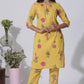 W for Woman Buttercup Yellow Floral Printed A-Line Cotton Kurta And Pants Co-Ord Set