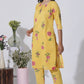 W for Woman Buttercup Yellow Floral Printed A-Line Cotton Kurta And Pants Co-Ord Set