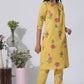 W for Woman Buttercup Yellow Floral Printed A-Line Cotton Kurta And Pants Co-Ord Set