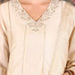W for Woman Beige Embroidered Flared Chanderi Kurta, Pants And Dupatta Set