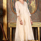 W for Woman Beige Embroidered Flared Chanderi Kurta, Pants And Dupatta Set