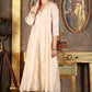 W for Woman Beige Embroidered Flared Chanderi Kurta, Pants And Dupatta Set