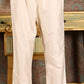 W for Woman Beige Embroidered Flared Chanderi Kurta, Pants And Dupatta Set