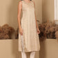 W for Woman Beige Jacquard Sleeveless Embellished Kurta, Pants And Dupatta Set