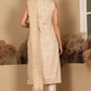 W for Woman Beige Jacquard Sleeveless Embellished Kurta, Pants And Dupatta Set