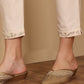 W for Woman Beige Jacquard Sleeveless Embellished Kurta, Pants And Dupatta Set