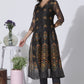 W for Woman Black Floral Printed Flared Kota Kurta, Pants And Dupatta Set