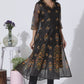 W for Woman Black Floral Printed Flared Kota Kurta, Pants And Dupatta Set