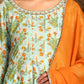 W for Woman Blue Floral Printed Embellished Panelled Chanderi Kurta, Tights And Dupatta Set