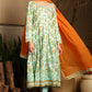W for Woman Blue Floral Printed Embellished Panelled Chanderi Kurta, Tights And Dupatta Set