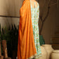 W for Woman Blue Floral Printed Embellished Panelled Chanderi Kurta, Tights And Dupatta Set