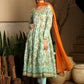 W for Woman Blue Floral Printed Embellished Panelled Chanderi Kurta, Tights And Dupatta Set