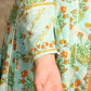 W for Woman Blue Floral Printed Embellished Panelled Chanderi Kurta, Tights And Dupatta Set