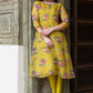 W for Woman Celery Green Floral Printed Sequined Kota Flared Kurta, Slim Pants And Dupatta Set