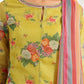 W for Woman Celery Green Floral Printed Sequined Kota Flared Kurta, Slim Pants And Dupatta Set