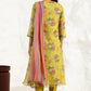 W for Woman Celery Green Floral Printed Sequined Kota Flared Kurta, Slim Pants And Dupatta Set