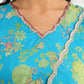 W for Woman Capri Blue Breezy Floral Printed Sequined Sleeveless Crop Top, Flared Skirt Set With Dupatta Set