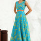 W for Woman Capri Blue Breezy Floral Printed Sequined Sleeveless Crop Top, Flared Skirt Set With Dupatta Set