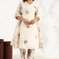 W for Woman Beige Floral Embroidered Chanderi Straight Kurta, Pants And Dupatta Set