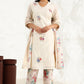 W for Woman Beige Floral Embroidered Chanderi Straight Kurta, Pants And Dupatta Set