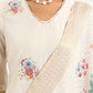 W for Woman Beige Floral Embroidered Chanderi Straight Kurta, Pants And Dupatta Set