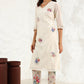 W for Woman Beige Floral Embroidered Chanderi Straight Kurta, Pants And Dupatta Set