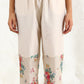 W for Woman Beige Floral Embroidered Chanderi Straight Kurta, Pants And Dupatta Set