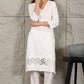 W for Woman White Thread Embroidered Linen Rayon Crepe Straight Kurta And Pants Set