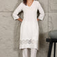 W for Woman White Thread Embroidered Linen Rayon Crepe Straight Kurta And Pants Set
