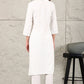 W for Woman White Thread Embroidered Linen Rayon Crepe Straight Kurta And Pants Set