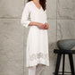 W for Woman White Thread Embroidered Linen Rayon Crepe Straight Kurta And Pants Set