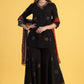 W for Woman Black Printed Metallic Embroidery Straight Kurta & Sharara with Dupatta Set