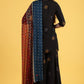 W for Woman Black Printed Metallic Embroidery Straight Kurta & Sharara with Dupatta Set