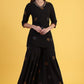 W for Woman Black Printed Metallic Embroidery Straight Kurta & Sharara with Dupatta Set