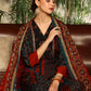 W for Woman Black Multi-Coloured Patch Printed Metallic Embroidered A-Line Kurta, Pants And Dupatta Set