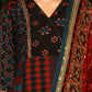 W for Woman Black Multi-Coloured Patch Printed Metallic Embroidered A-Line Kurta, Pants And Dupatta Set