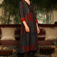 W for Woman Black Multi-Coloured Patch Printed Metallic Embroidered A-Line Kurta, Pants And Dupatta Set