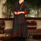 W for Woman Black Multi-Coloured Patch Printed Metallic Embroidered A-Line Kurta, Pants And Dupatta Set