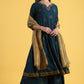 W for Woman Blue Printed Sequins Flared Kurta & Flared Pants with Dupatta Set