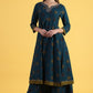 W for Woman Blue Printed Sequins Flared Kurta & Flared Pants with Dupatta Set
