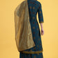W for Woman Blue Printed Sequins Flared Kurta & Flared Pants with Dupatta Set